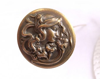 HATPIN With OLD Brass VICTORIAN Woman With Flowers - Art  display picture 3