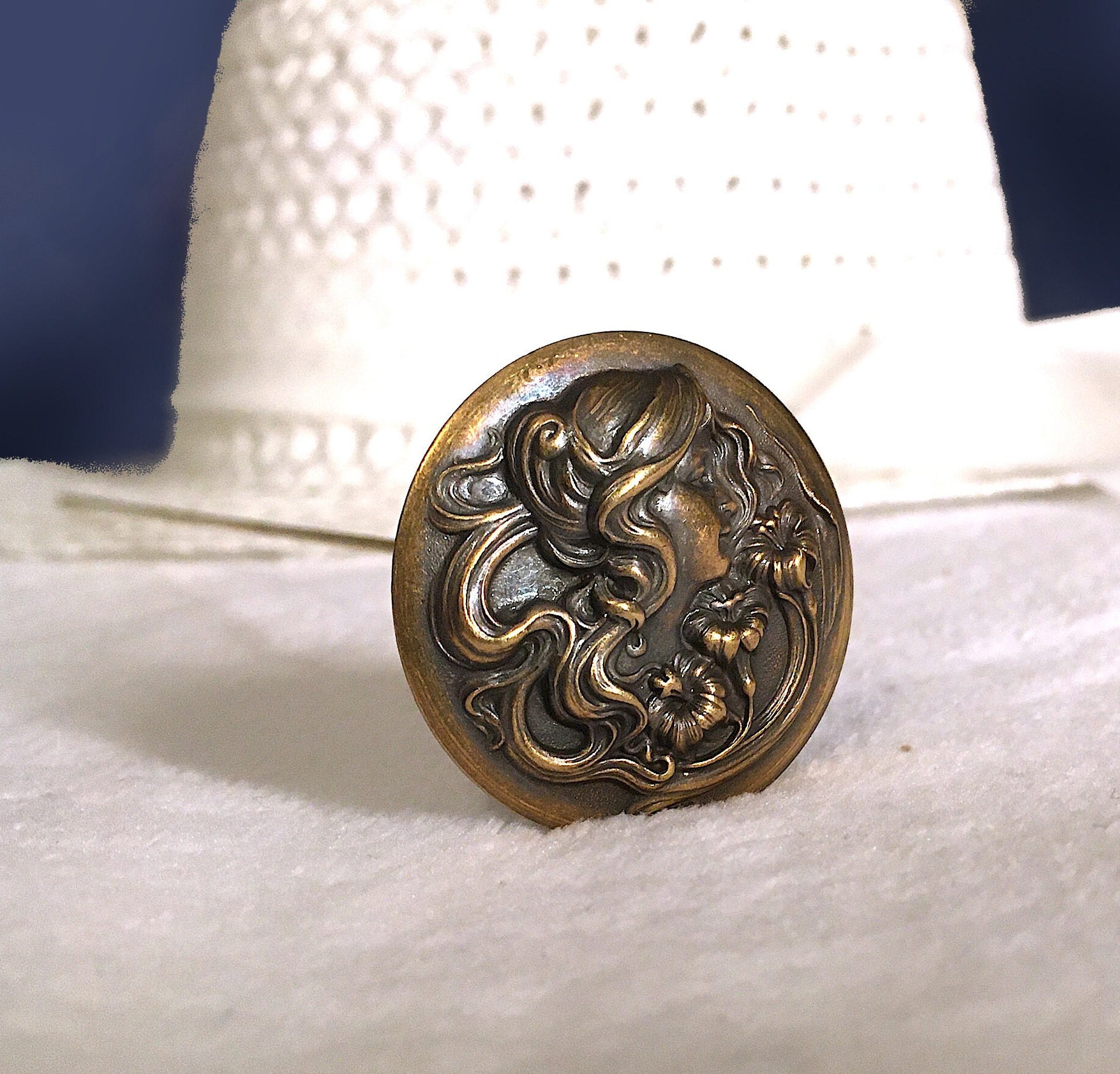 HATPIN With OLD Brass VICTORIAN Woman With Flowers - Art  display picture 2