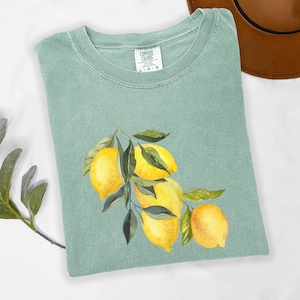 Vintage Lemon Graphic Tee, Aesthetic Washed Oversized T-Shirt,  Retro Fruit Shirt, Summer Botanical Tee, Cottagecore Citrus Shirt