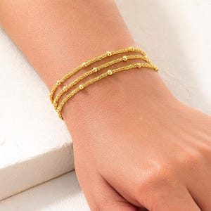 Dainty Gold Layered Bracelet Adjustable Beaded Chain Minimalist Stacking Jewellery