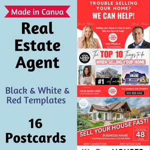 Real Estate Marketing Postcards, Black, White & Red, Super Pack Realtor Mailers Template, Realtor Flyers, Agent Mailers, Editable Mailers