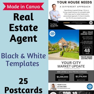 Real Estate Marketing Postcards, Black & White,  Super Pack Realtor Mailers Template, Realtor Flyers, Agent Mailers, Editable Mailers