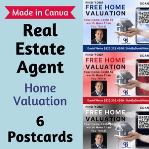 6 Cartões postais multicoloridos de valor imobiliário 4x6 | Modelos editáveis de imóveis | Modelo Canva | Download digital