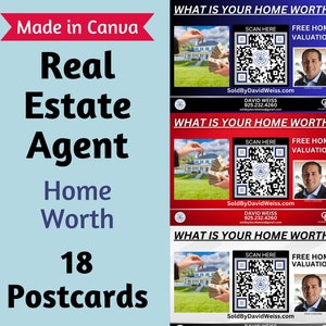 18 cartoline multicolori del valore immobiliare 4x6 / Modelli modificabili immobiliari / Modello Canva / Download digitale