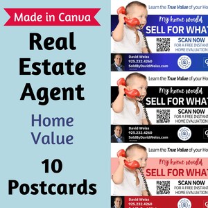 10 cartoline multicolori del valore immobiliare 4x6 / Modelli modificabili immobiliari / Modello Canva / Download digitale