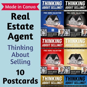 10 cartoline multicolori immobiliari che pensano di vendere 4x6 / Modelli modificabili immobiliari / Modello Canva / Download digitale