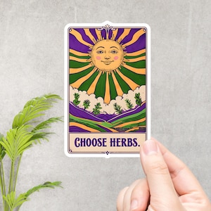 Escolha ervas Tarot Card Decal Roxo - Adesivo de vinil para amantes de ervas, estética de boticário, amantes de plantas, Herbologia de bruxa, Bruxa verde