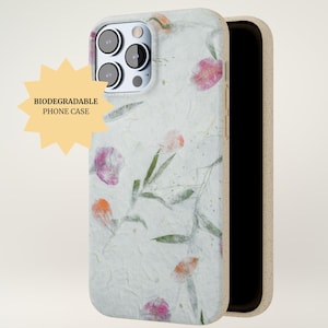 Custodia per telefono con fiori secchi in carta - Custodia per telefono con fiori pressati rosa, ecologica, estetica e biodegradabile, con fiori di campo secchi.