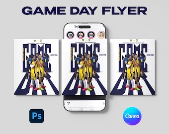Game Day Flyer Template, Editable Multi-Colored Canva Sports Poster with Photoshop PSD