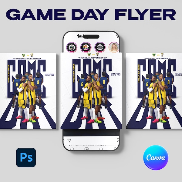 Game Day Flyer Template, Editable Multi-Colored Canva Sports Poster with Photoshop PSD