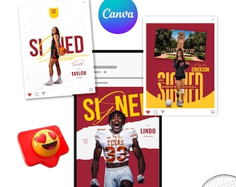 Editable Canva Sports Bundle, Senior Committed Player Posters for Basketball, Football & Volleyball, Social Media