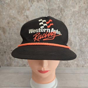 Vintage Western Auto Racing Rope Adjustable Black Cotton Hat