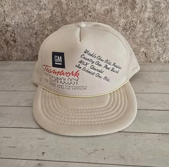 Vintage Ohio GM Chevy Dealers Teamwork & Technology Trucker Mesh Adjustable Hat View 5