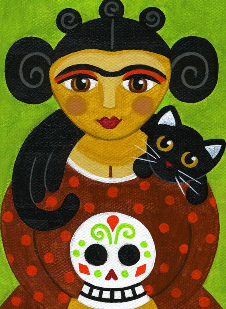 Frida Kahlo With Black Cat