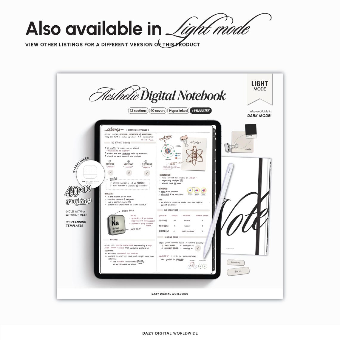 DARK MODE Digital Notebook | 50 Templates | Hyperlinked Sections ...