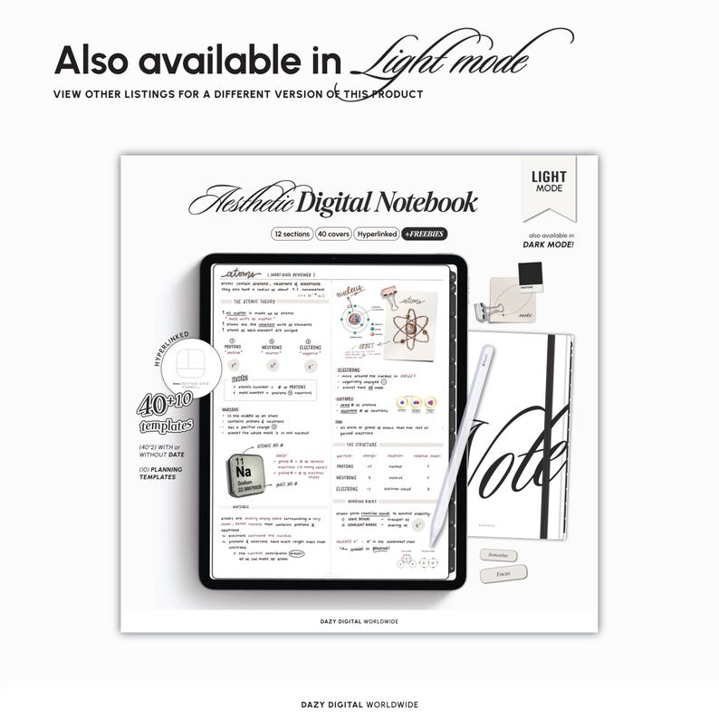 DARK MODE Digital Notebook | 50 Templates | Hyperlinked Sections ...