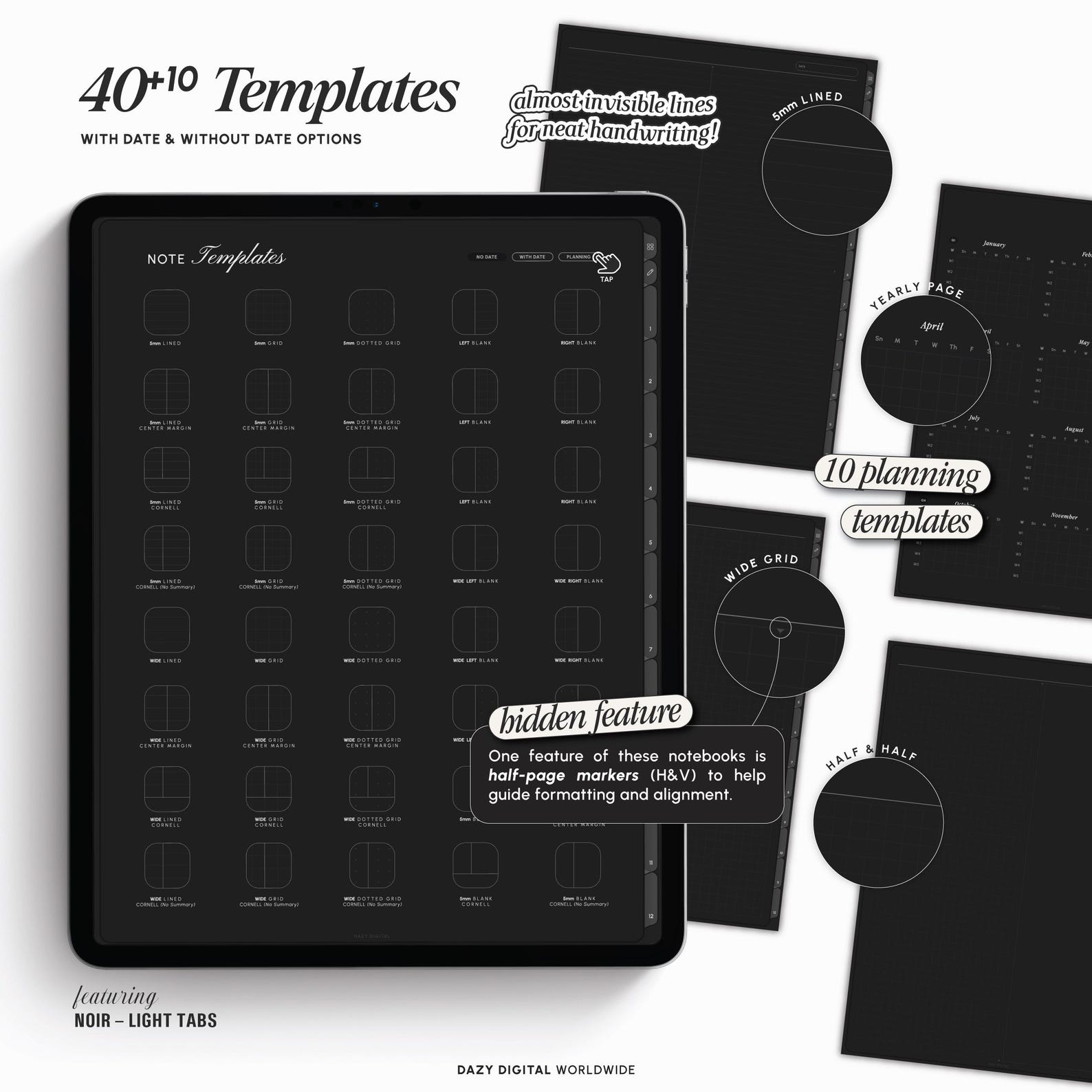 DARK MODE Digital Notebook | 50 Templates | Hyperlinked Sections ...