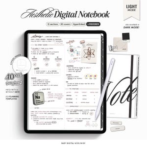 ESTETYCZNY cyfrowy notatnik | 50 lekkich szablonów | Sekcje z hiperłączami | GoodNotes Notability | Minimalistyczne szablony notatek dla studentów na iPada i Androida