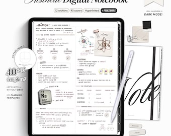 AESTHETIC Digital Notebook | 50 LIGHT Templates | Hyperlinked Sections | GoodNotes Notability | Minimal Student iPad Note Templates Android