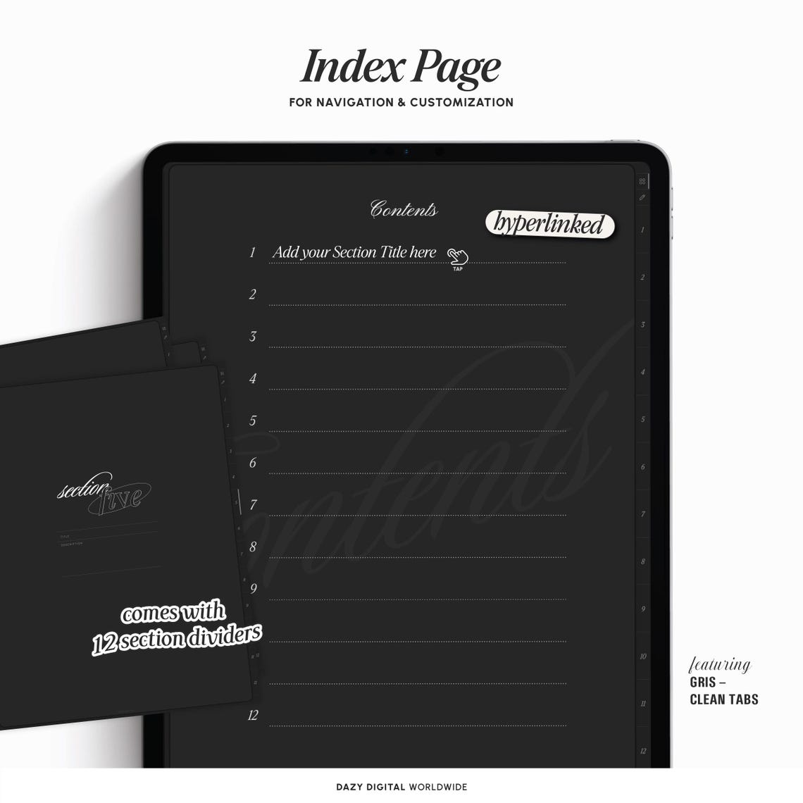 DARK MODE Digital Notebook | 50 Templates | Hyperlinked Sections ...