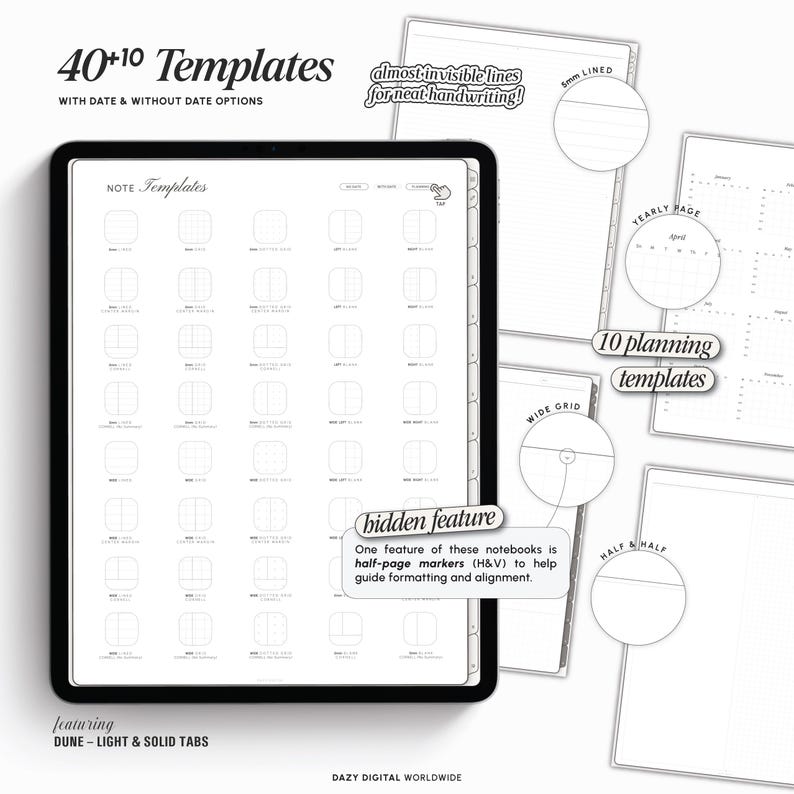 AESTHETIC Digital Notebook | 50 LIGHT Templates | Hyperlinked Sections | GoodNotes Notability | Minimal Student iPad Note Templates Android image 2