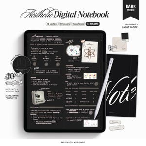 DARK MODE Digital Notebook | 50 Templates | Hyperlinked Sections | GoodNotes Notability | Minimal Student iPad Note Templates Android