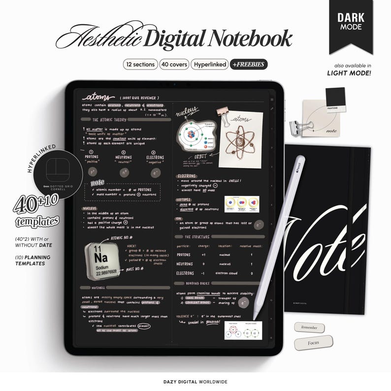 Caderno Digital MODO ESCURO | 50 Modelos | Seções com Hiperlinks | GoodNotes Notability | Modelos de Notas Minimalistas para iPad e Android imagem 1