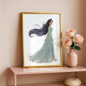 Teal Gown Princess Art Print | Fairytale Girls Room Nursery Decor (Digital Download)