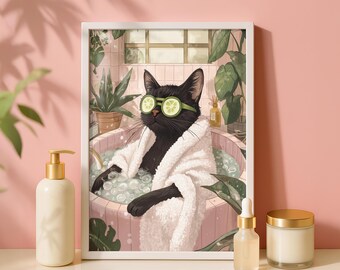 Black Cat Bathroom Wall Art Printable | Bathroom Decor (Digital Download)