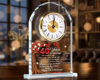 Reloj de rubí personalizado para el 40.º aniversario, regalo de boda para mamá y papá, reloj de recuerdo personalizado para el 40.º aniversario de padres.
