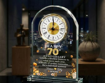 70th Wedding Anniversary Gift Acrylic Clock, Anniversary Gift For Couple, Personalized 70 Years Marriage Keepsake