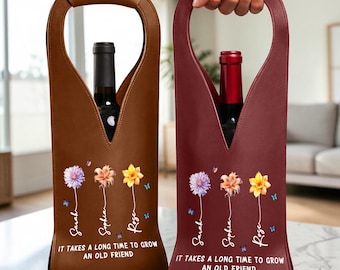 カスタムフレンドシップレザーワインバッグ – 長い時間をかけて友情を育む、親友へのパーソナライズギフト、ワイン愛好家へのギフト