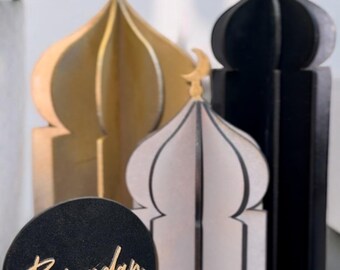 Miniature Eid Ramadan Mubarak Table-Top Sign – Black MDF with Metallic Gold Text