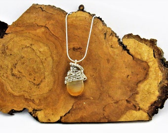 Wire Wrapped Sterling Silver Stone Necklace