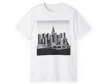Cityscape Graphic Tee, Black and White Urban Shirt, Unisex Graphic Tshirt, City Skyline Tee, American Cityscape Shirt, City Lover Gift,