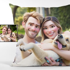 Custom Pix-art Character Pillow, Family Portrait from Photo, Cartoon Sketches, Digital Prints, Fun Personalized Home Decor, Couples Gifts