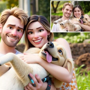 Pix-Art Custom Digital Portrait, Personalized Family and Pet Cartoon, Photo to Cartoon, Custom Family Portrait, Wall Decor Digital Prints