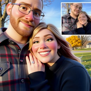 Pix-Art Custom Couple Portrait, Cartoon Style Portrait, Personalized Digital Artwork, Picture to Cartoon, Valentines Gift For Her, For Him