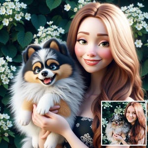 Custom Pix-Art Custom Cartoon Portrait, Digital Illustration of You and Your Pet, High-Resolution Art Download, Unique Gift for Families