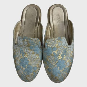 Vintage Prada Gold Brocade Floral Mules in EU 37 – Elegant Slip-On Clogs Made in Italy