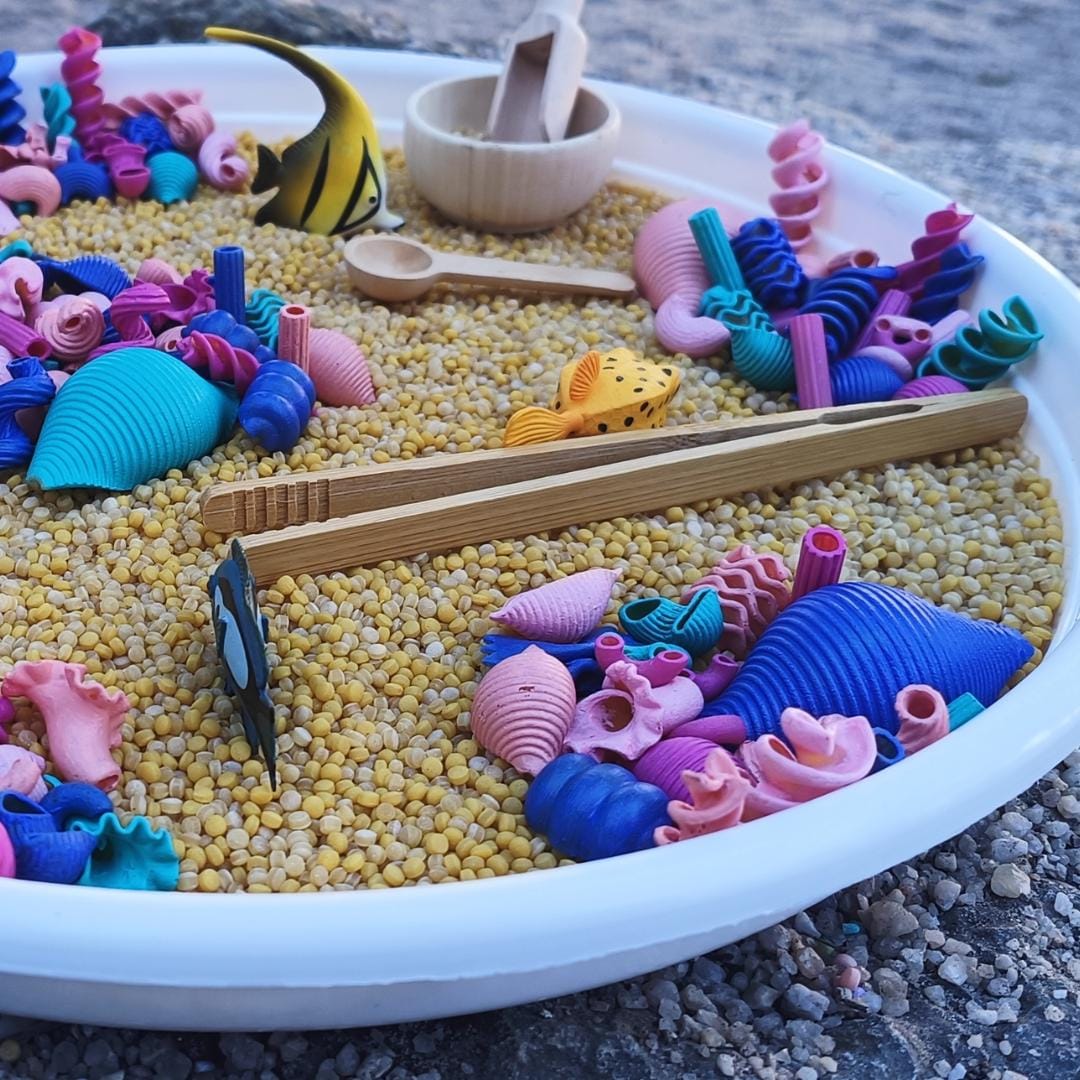 Coral Reef Sensory Play Kit: Marine Animals, Pasta, and Wooden Tools - Etsy