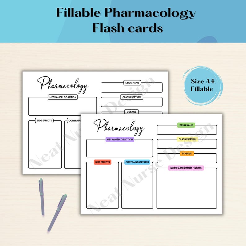 Pastel Pharmacology Flash Cards for Nursing Students - Printable Study Guide - Easy to Use ...