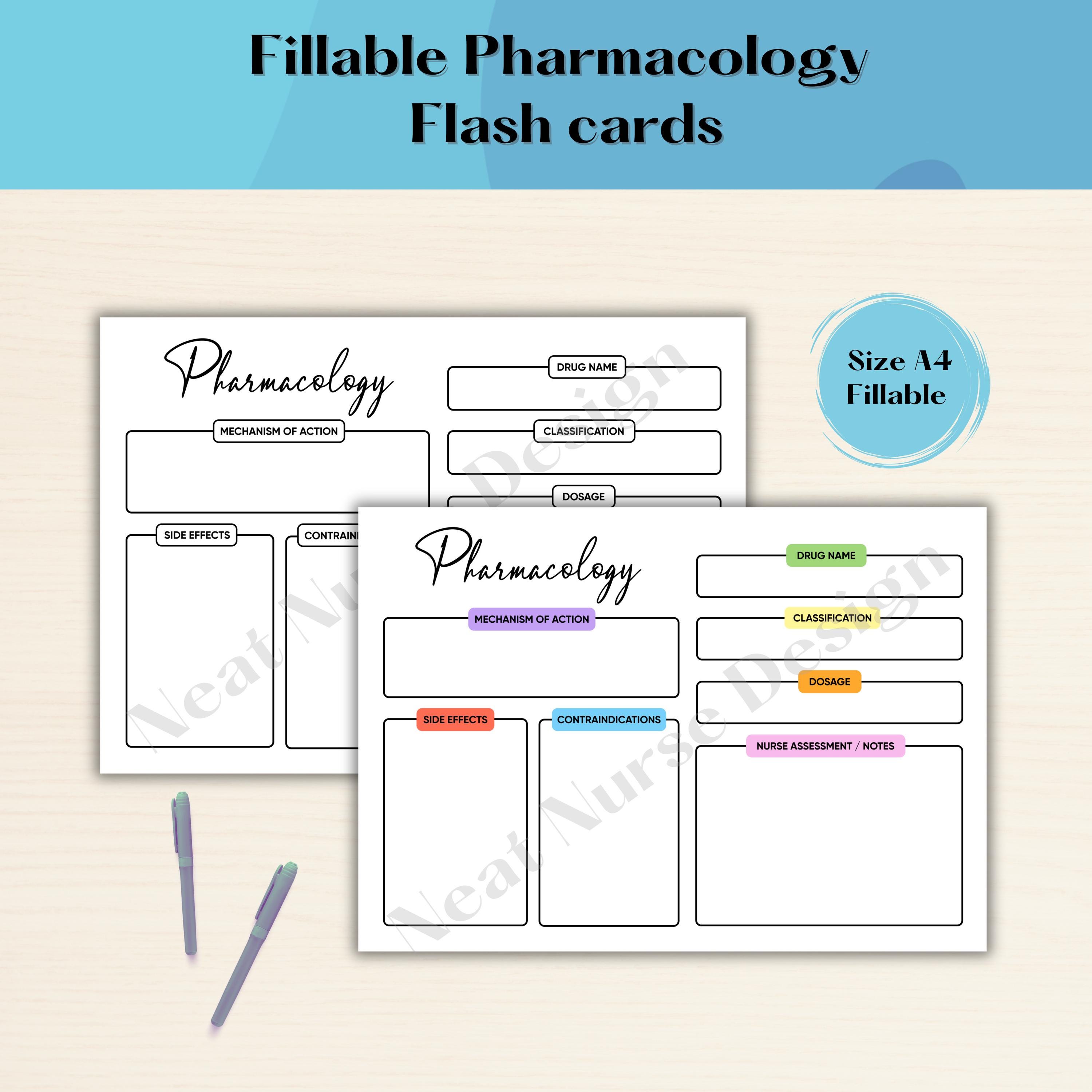 Pastel Pharmacology Flash Cards for Nursing Students - Printable Study Guide - Easy to Use ...