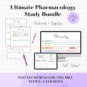 Ultimate Pastel Fillable Pharmacology Template Bundle - Nursing School Notes - Medication Study Guide - Printable Study Resources- Study Kit
