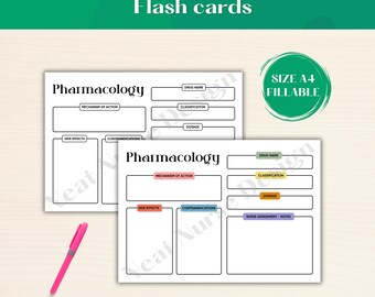 Niedliche Apotheken Vokabelkarten | Ausfüllbare PDF Lesekarten | Niedliche Notizvorlagen