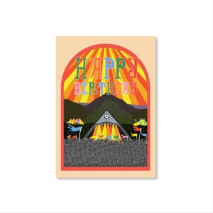 Joyeux anniversaire (sur le thème du festival de Glastonbury) | Carte de voeux A6 | Cartes pour les fans du festival | Carte d'anniversaire musique
