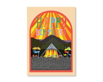 Tarjeta de cumpleaños de Glastonbury / Tarjeta de felicitación A6 para fans del festival
