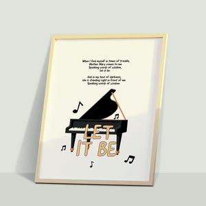 Impressão de letras de música inspiradas em "Let It Be" dos Beatles (piano) | Arte de parede | Impressão musical