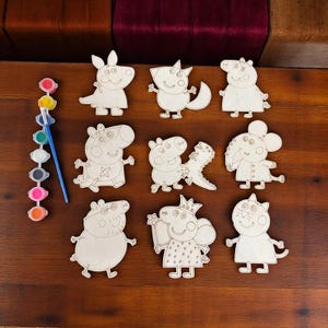 Holz Cartoon Charaktere Malerei Set - DIY Bastelset für Kinder - Unfertige Holzausschnitte