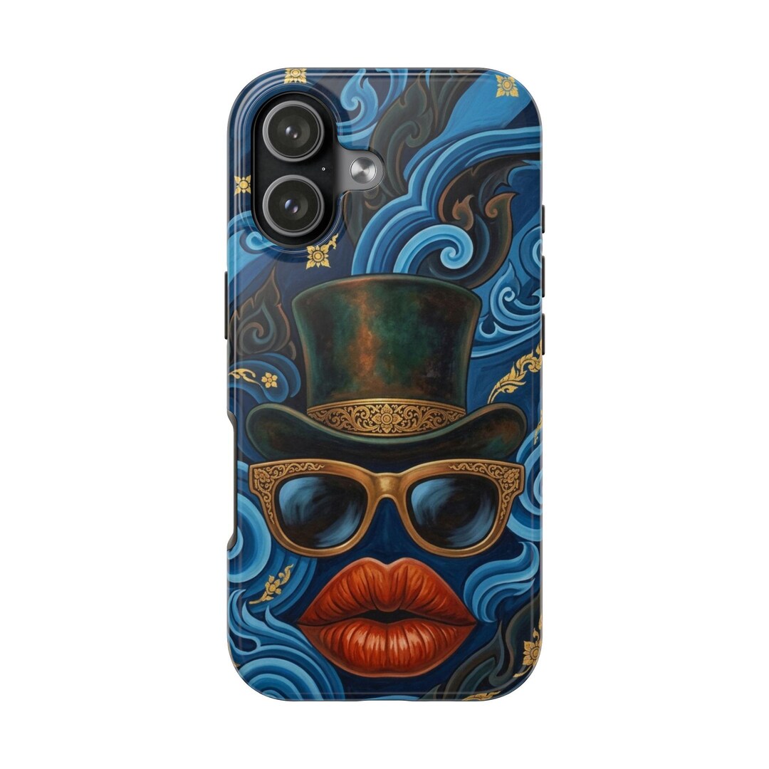 Patterned Design Phone Case Luxury Thai Pattern Phone Case, Blue Gold Abstract Art Case, Elegant ...
